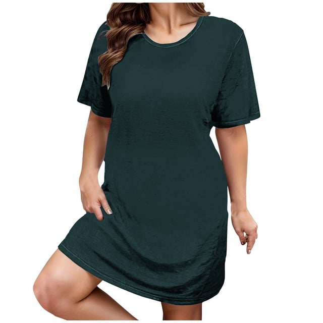 Ixbnca Robe pour Femme Grande Taille Col Rond Manches Courtes Robes T-Shirt Décontractées Amples Été Robe Courte