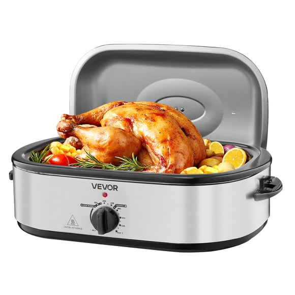 VEVOR Rôtissoire 18 Qt Rôtissoire Électrique pour Dinde avec Couvercle Auto-Arroseur, Rôtissoire Électrique 1450 W avec Fonction Décongélation et Maintien au Chaud