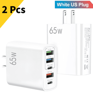 65W USB C Chargeur rapide,2 Bloc de chargeur mural,5 Adaptateur d'alimentation de port,Compatible avec divers types de téléphones mobiles et ordinateurs,Blanc