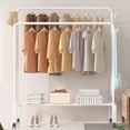 thumbnail image 5 of SUSUZI Support à Vêtements à Double Tige de 51”, Portant à Vêtements avec Roulettes, Organisateur de Garde-Robe avec 4 Crochets et Rangement Inférieur, Blanc, 5 of 5