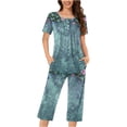 thumbnail image 2 of FAFWYP Ensembles de Pyjama 2 Pcs pour Femmes, Ensembles de Pyjama à Imprimé Floral, Tenue de Nuit Douce, Hauts à Manches Courtes à Col Ras du Cou et Pantalons Capri, Ensembles de Détente, P-3TG, 2 of 5