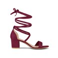 thumbnail image 3 of BLISSFUL STEP Women's Open Toe Lace up Sandals Mid Block Heels Sandals Burgundy 5, 3 of 7