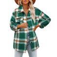 thumbnail image 4 of LNGOOR Womens Casual Plaid Shacket Jacket Lapel Long Sleeve Button down Flannel Coat Fall Blouse Tops with Pockets, 4 of 7