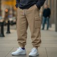 thumbnail image 3 of Yuyuzo Mens Cargo Sweatpants Causal Drawstring Workout Joggers Fleece Solid Color Athletic Pants with Pockets, 3 of 7