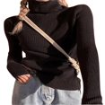 thumbnail image 4 of Hauts en Tricot Côtelé pour Femmes à Manches Longues, Col Roulé, Couleur Unie, Coupe Ajustée, 4 of 6