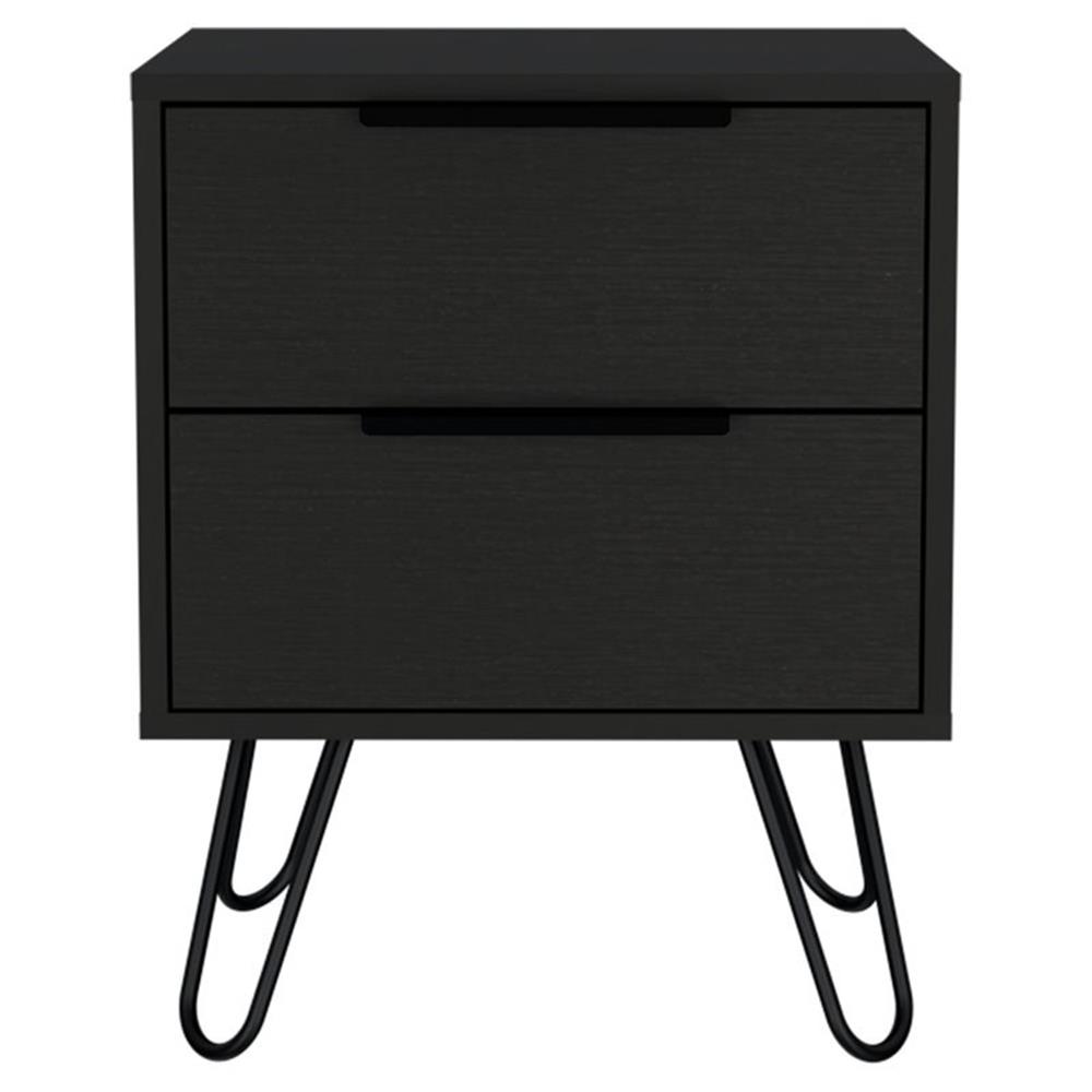 FM FURNITURE Nuvo Table de Chevet Moderne en Métal pour Chambre avec 2 Tiroirs, Noir