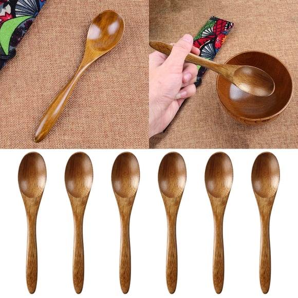 Catégorie de Vaisselle Ensemble de 6 Pcs de Cuillères en Bois Massif pour la Cuisine de Style Japonais et le Brassage du Café - Petites Cuillères en Bois pour les Repas Quotidiens