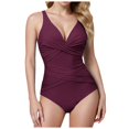 thumbnail image 1 of Huesdet Women's One Piece Swimsuit Ruched Tummy Control Square Neck Bathing Suits[Wine,M], 1 of 5