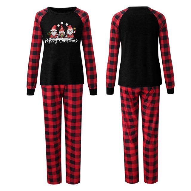 LSLJS Pyjamas de Noël Assortis pour la Famille, Tenue Parent-Enfant Ensembles de Noël Patchwork à Carreaux Imprimés Vêtements d'Intérieur Col Rond Manches Longues Pyjamas Ensemble Deux Pièces pour Maman pour les Fêtes Ensemble de Vêtements de Nuit de Noël