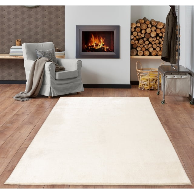 LaDole Rugs 3x5 ft Fluffy Shaggy Area Runner Rug | Machine Washable Small Carpet For Entry Way, Hallway, Home Office, Entrance Indoor Floor Décor | Cream