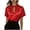 Red, variant on Women's Silk Satin T-shirts Keyhole Stand Collar Blouses Short Sleeve Elegant Tunic Formal Work and Office Tops