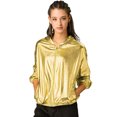thumbnail image 1 of INSPIRE CHIC Women's Shiny Long Sleeve Zipper Hooded Metallic Jacket, 1 of 6