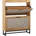 thumbnail image 1 of Toytexx 2-Tier Rattan Shoe Cabinet with Flip Drawers, Adjustable Shelves and Metal Base, Light Oak Finish, 1 of 7