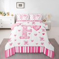 thumbnail image 2 of Erosebridal Initial F Letter Bedding King Comforter Set, Pink Heart Bow-tie Down Comforter, Geometry Decor, Microfiber 3pcs, 2 of 8