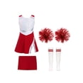 thumbnail image 1 of Oyolan Filles Enfants Ensemble 4 Pcs Costume de Cheerleading avec Shorts Pompons Chaussettes Ensemble Robe de Danse de Lycée Tenue de Cheerleader B Rouge 8, 1 of 5