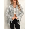 thumbnail image 3 of Gupgi Veste à Paillettes Scintillantes pour Femmes, Veste Brillante à Paillettes, Ouverte à l'Avant, Manteau à Franges à Pampilles, Veste Disco, 3 of 9