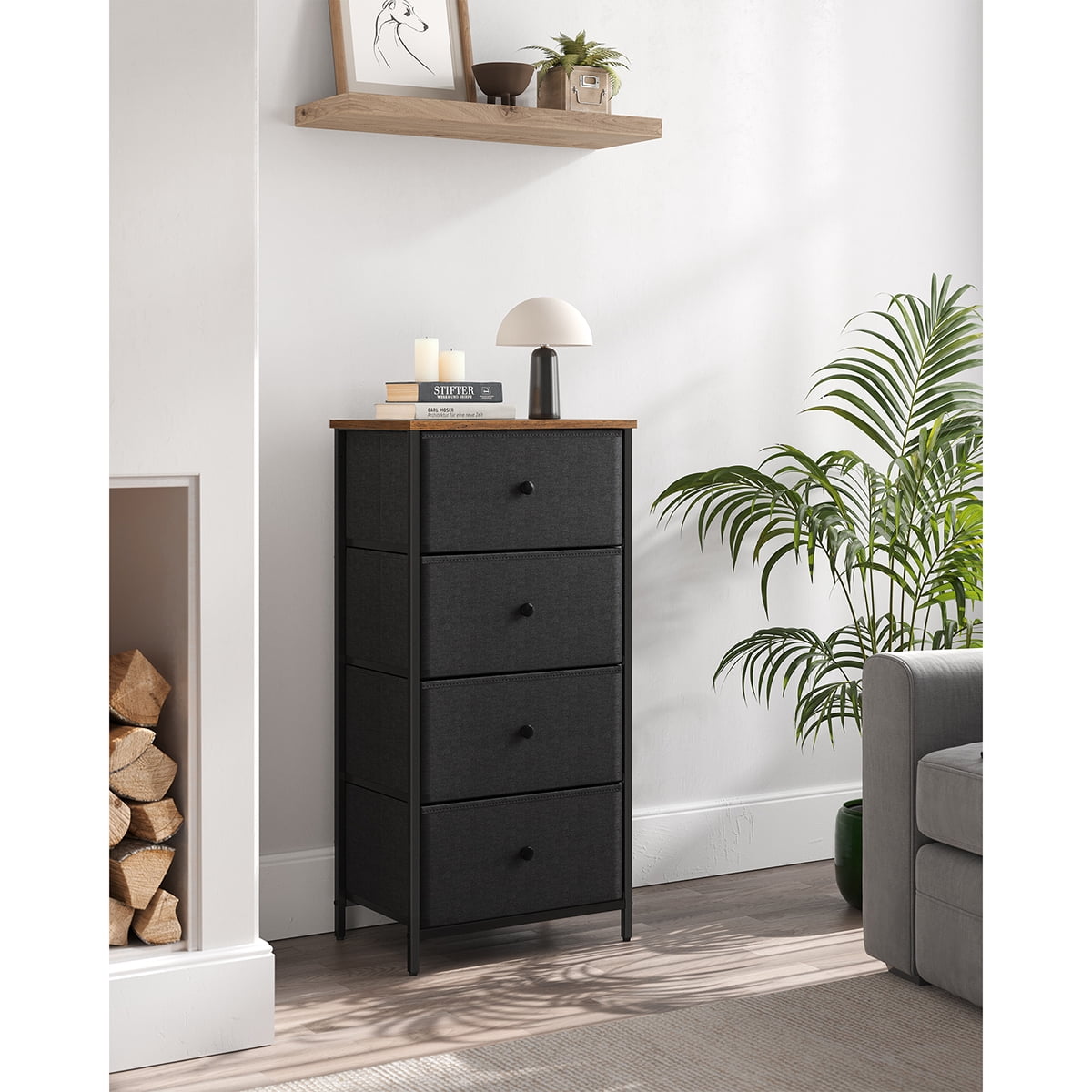SONGMICS HOME Dresser for Bedroom, Fabric Dresser with 4 Drawers, Metal Frame, Small Chest of Drawers