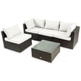 thumbnail image 1 of Patiojoy 5PCS Rattan Patio Furniture Set Cushioned Sofa Chair Coffee Table Set Easy Assemble White, 1 of 10