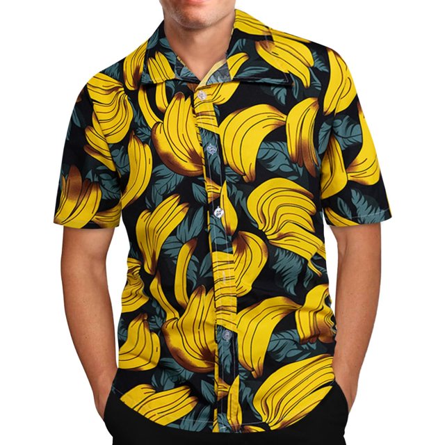 Mens Hawaiian Print Lapel Short Sleeve Shirt
