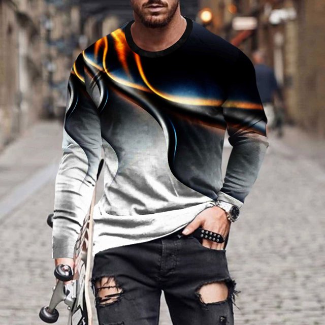 TIMIFIS Chandails Noirs pour Hommes, Chandail à Enfiler Imprimé, T-Shirt Décontracté à Manches Longues pour Hommes, Col Rond, T-Shirt Graphique, Hauts pour Hommes, Coupe Ample, Chandail de Course à Enfiler, Taille - Noir - Automne