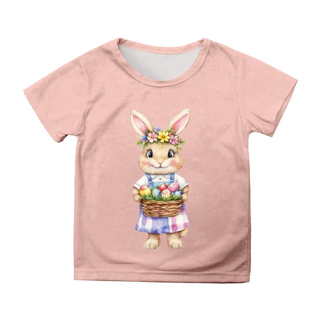 T-shirts à Manches Courtes pour Garçons, Tenue de Pâques, Mignon Lapin Imprimé, Hauts d'Été à Col Rond, T-Shirts Basiques, Hauts Mignons pour Filles 6-8 Ans