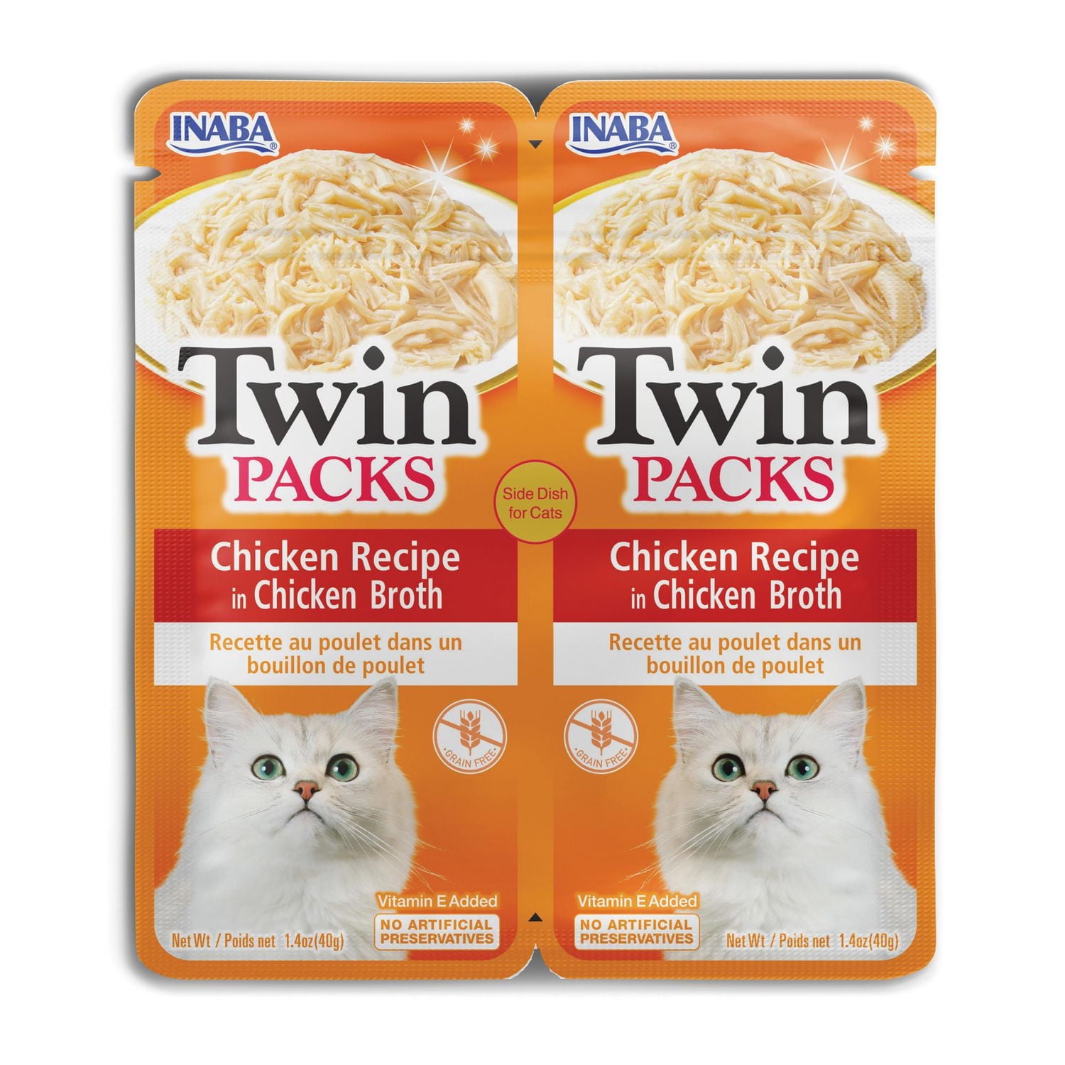 INABA Twin Packs for Cats – Chicken in Chicken Broth, Vitamin E added, 2-pack (2 x 40g), 80g total