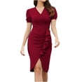thumbnail image 2 of LOVZFMLL Women's Temperament Commuting OL Short Sleeve Dress Wine S, 2 of 3