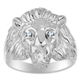thumbnail image 1 of RYLOS Lion Head Ring with Gemstone Eyes & Diamond Mouth – Fun Designer Rings in Sterling Silver Blue Topaz  Jewelry Size 6, 1 of 7