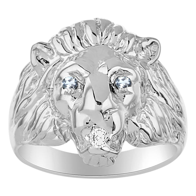 RYLOS Lion Head Ring with Gemstone Eyes & Diamond Mouth – Fun Designer Rings in Sterling Silver Blue Topaz Jewelry Size 6