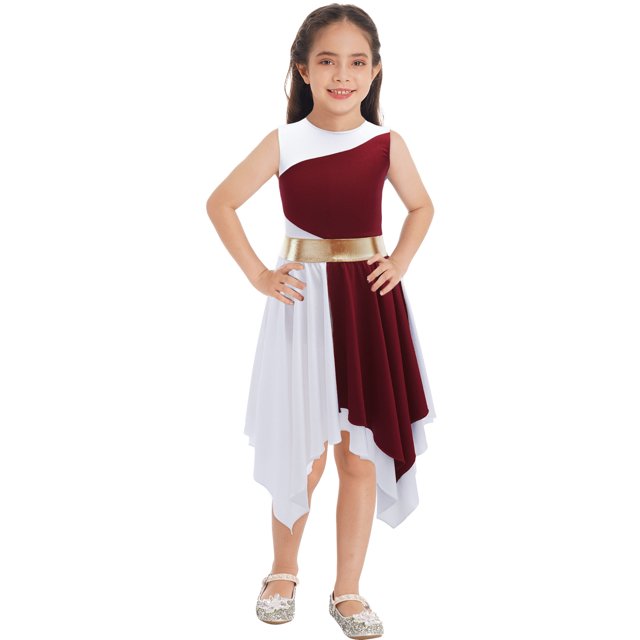 Yartina Robe de Danse Asymétrique pour Filles, Tunique de Prière Lituricale, Rouge 16