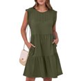 thumbnail image 1 of Ovzne Robes d'Été pour Femmes Robe Femme Unie à Manches Courtes Col Rond Aguichant Élégante Tunique de Boîte de Nuit Fête Mini Robes Robe Décontractée de Vacances Robe Grande Taille Liquidation, 1 of 7