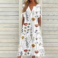 thumbnail image 1 of Babysbule Liquidation Robes d'Été pour Femmes, Mode Femmes Décontractée Ample Imprimé Papillon Col en V Manches Mi-Longues Boutons Poches Robe Longue, 1 of 5