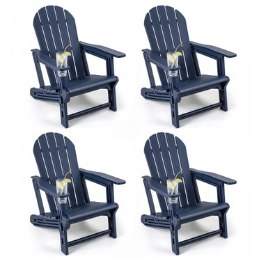 Gymax 4PCS Adirondack Chair w/ Cup Holder & Wooden Texture Outdoor Plastic Chair