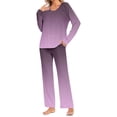 thumbnail image 2 of Sentmoon Ensemble de 2 Pcs Pyjamas pour Femmes Été Col Rond Pyjama pour Femmes Décontracté Couleur Dégradée Ensembles de Vêtements de Détente pour Femmes avec Poches Tendance pour Séjours à l'Hôtel S, 2 of 7