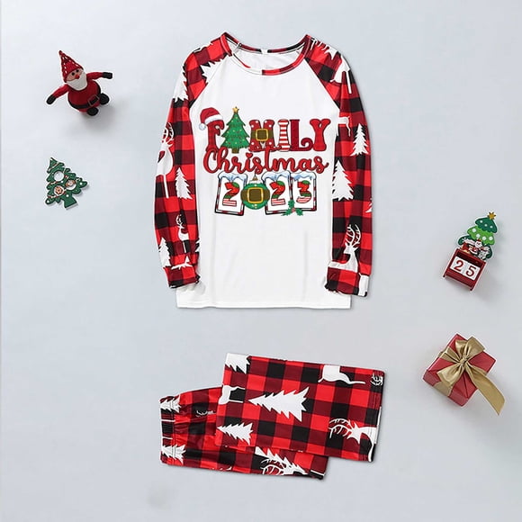 EGNMCR Christmas Pajamas for Family, Classic Plaid Xmas Sleepwear for Christmas Parent-Child Outfit Christmas Kids Plaid Printed Blouse Tops+Pants Family Matching Pajamas Set Women Blouse pants