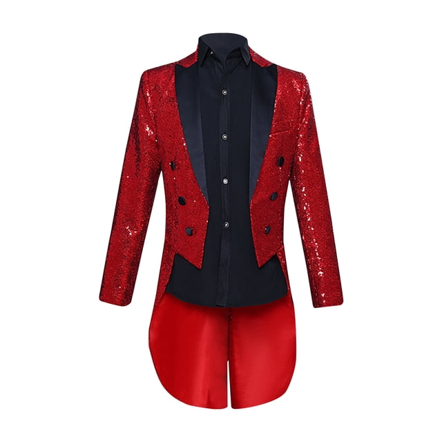 tumgatte Men's Sequined Solid Color Performance Suit Dormal Dress Single Breasted Tailcoat Suit Jacket Clearance