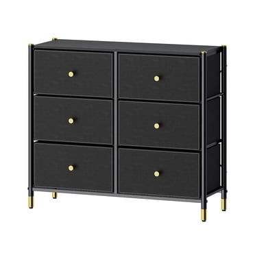 SortWise 8 Drawer Dresser for Bedroom, Wood Top and Steel Frame, Storage Tower Chest Organizer Nightstand with Adjustable Feet, Black