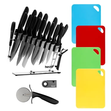 Hecef Ensemble de Blocs de Couteaux, 25 Pcs Couteaux de Cuisine en Acier Inoxydable à Haute Teneur en Carbone Plaqué Titane Extra Tranchants
