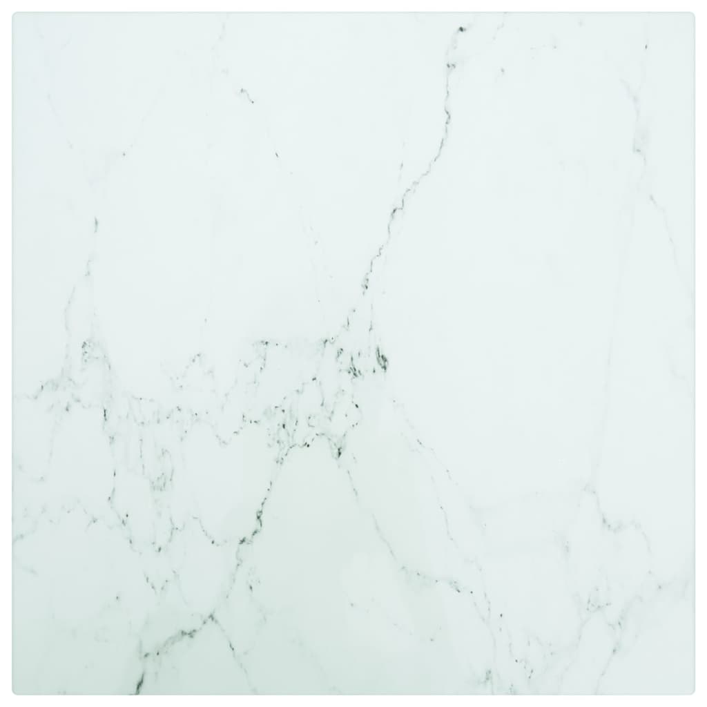 vidaXL Table Blanche 30x30 cm 6 mm Verre Trempé avec Design Marbre