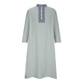 thumbnail image 3 of PEZHADA Men's Muslim Robe Set Arab Middle Robe Pattern Embroidery Long Sleeve Standing Neck Zipper Casual Robe Gray, 3 of 5