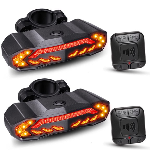 WSDCAM Feu Arrière de Vélo avec Clignotants et Feu de Frein, Klaxon d'Alarme de Vélo avec Télécommande, Feu Arrière de Vélo Rechargeable et Étanche, Lot de 2