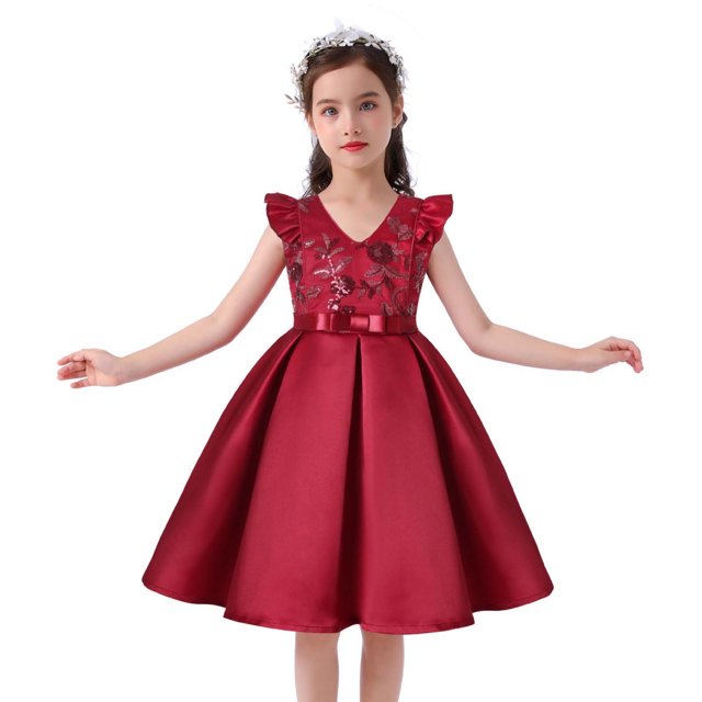 EGNMCR Vêtements pour Bébé Fille Robe à Paillettes pour Enfants Jupe Robe à Manches Volantées pour Fille Robe de Fête de Festival Robe de Princesse