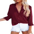 thumbnail image 2 of Women Button Down Satin Shirts  Long Sleeve Lapel Solid Color Relaxed Fit Office Work Blouse, 2 of 4