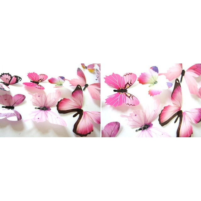 Butterfly Stickers for Walls 12Pcs Decal Wall Stickers Home Decorations 3D Butterfly Rainbow Pink
