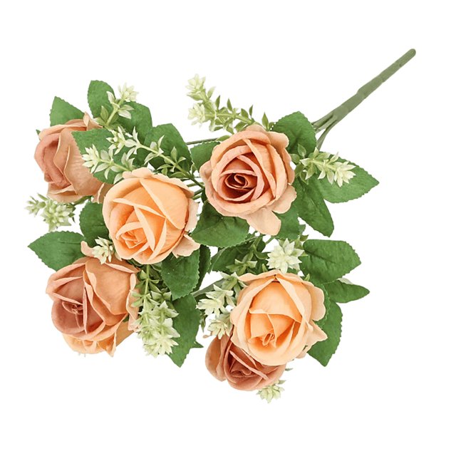 Meitianfacai Bouquet Simulé de Fleurs de Décoration pour la Maison Bouquet de Roses Simulé de Petits Guidons de Roses, Orange