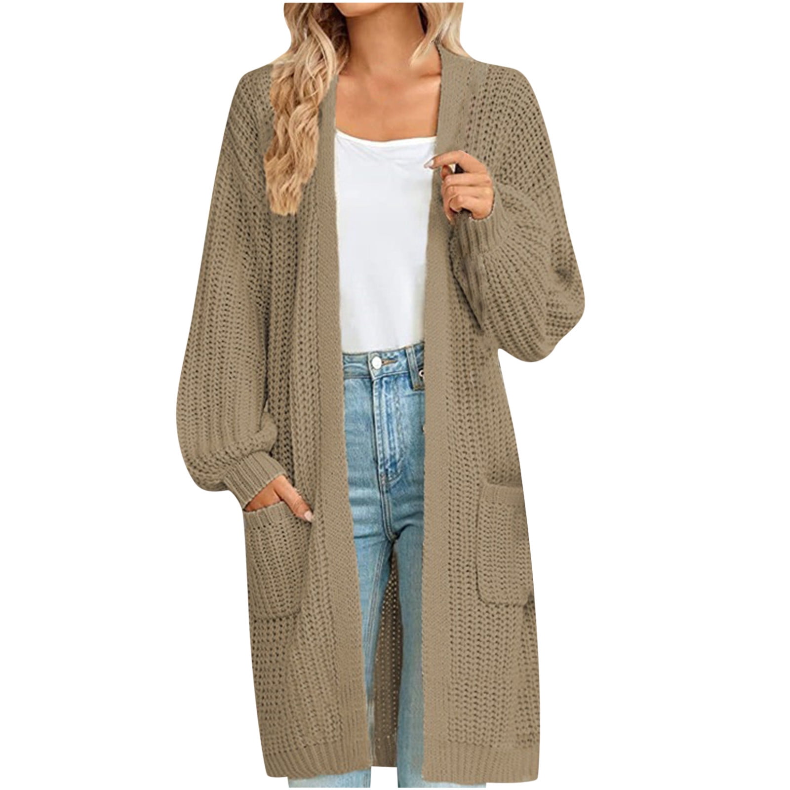 Yuyuzo Womens Plus Size Cardigans Cable Knit Sweater Jackets Long Sleeve Open Front V Neck Solid Color Outwear