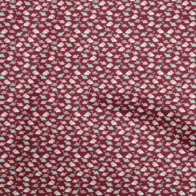 oneOone Georgette Viscose Maroon Fabric Colorful Dinosaur Cartoon Sewing Craft Projects Fabric Prints By Yard 42 Inch Wide