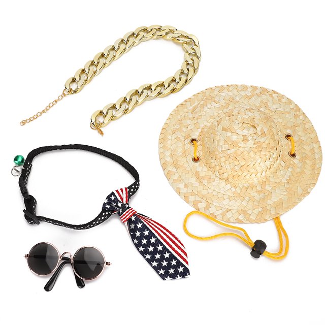 Ensemble de Lunettes de Chat Chiot, 4pcs Lunettes de Chat pour Animaux de Compagnie Pcs Ensemble de Cravate de Chat Pcs Ensemble de Chapeau de Paille de Chat pour Animaux de Compagnie Construction Robuste
