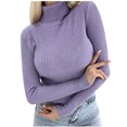 thumbnail image 1 of Dagegui Chandails à Col Roulé pour Femmes en Tricot Côtelé à Manches Longues, Chandail Extensible Coupe Ajustée, Hauts d'Automne, Violet, m, 1 of 5