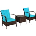 thumbnail image 4 of Gymax Ensemble de Conversation en Rotin pour Patio 3 Pcs Ensemble de Meubles d'Extérieur avec Coussin Turquoise, 4 of 8